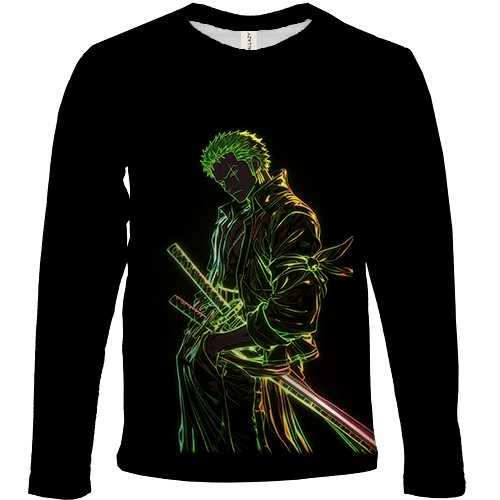 Дитячий 3D лонгслів Roronoa Zoro, neon (вид спереду)