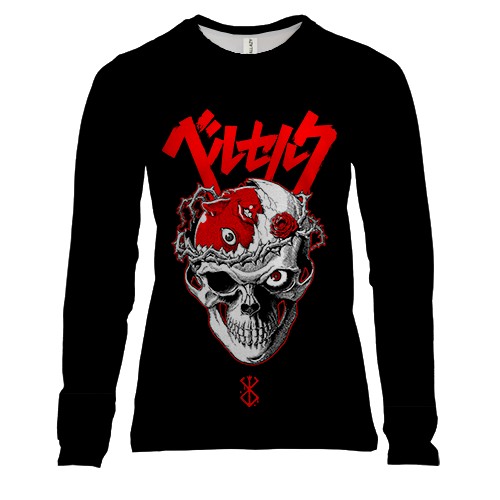 Женский 3D лонгслив Skull Knight Berserk (вид спереди)