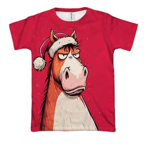 3D футболка Комичная лошадь, символ года (вид спереди)