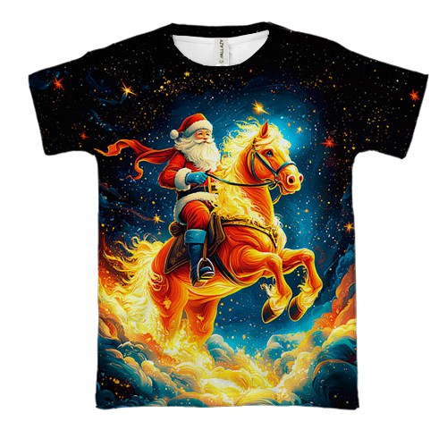 3D футболка Санта на коне (вид спереди)