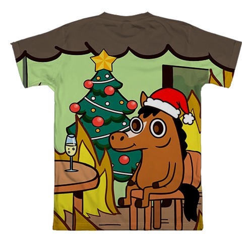 3D футболка Новогодняя лошадка - this is fine (вид сзади)