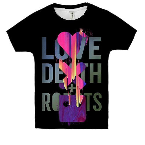 Детская 3D футболка Love,Death,Robots (вид спереди)