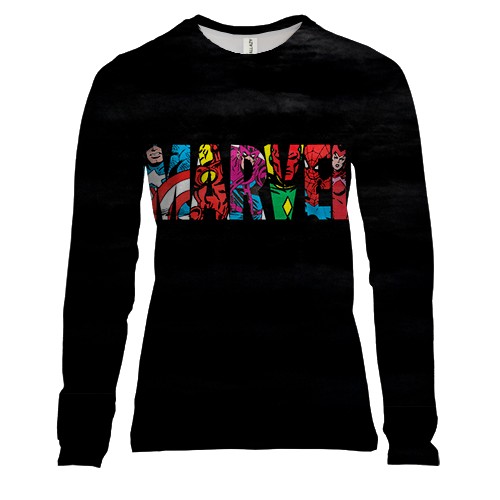 Жіночий 3D лонгслів MARVEL comix logo (вид спереду)