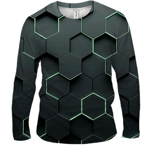 Чоловічий 3D лонгслів Honeycomb Hexagons (вид спереду)