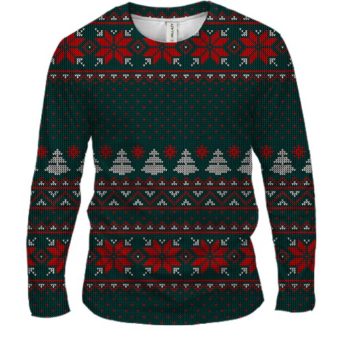 Чоловічий 3D лонгслів Новорічний светр (вид спереду)