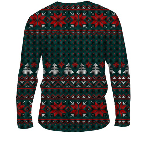 Чоловічий 3D лонгслів Новорічний светр (вид ззаду)