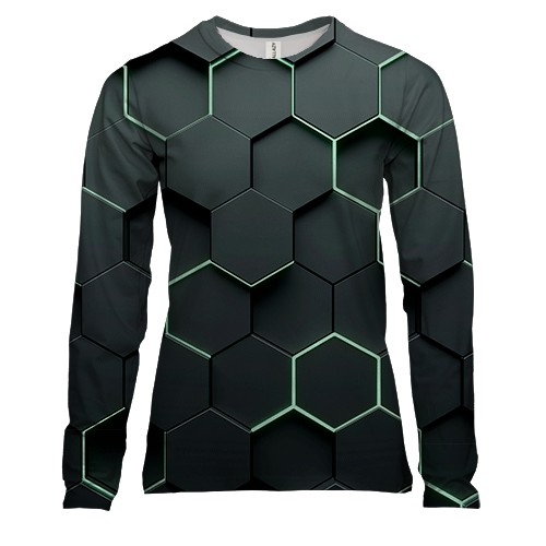 Жіночий 3D лонгслів Honeycomb Hexagons (вид спереду)