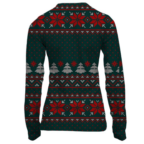 Жіночий 3D лонгслів Новорічний светр (вид ззаду)