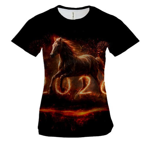 Женская 3D футболка Год Лошади, 2026 (вид спереди)