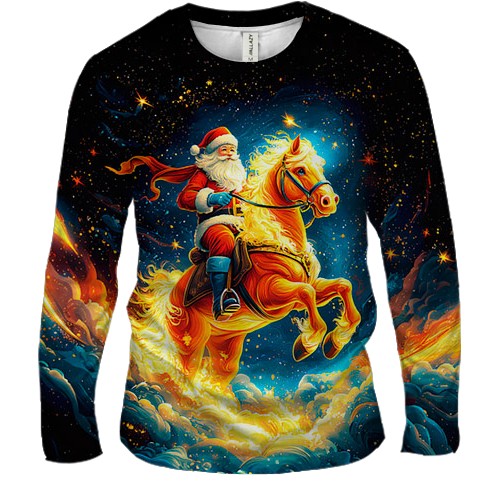 Мужской 3D лонгслив Санта на коне (вид спереди)