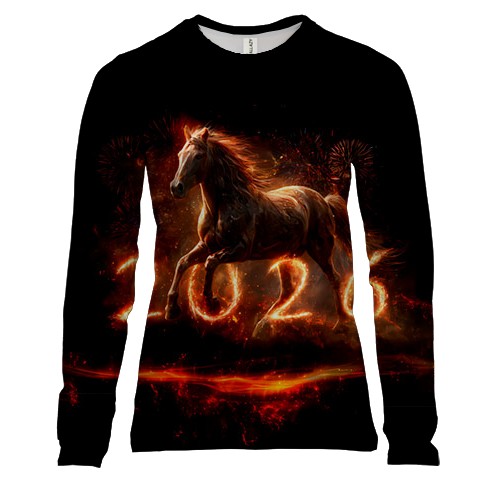 Женский 3D лонгслив Год Лошади, 2026 (вид спереди)