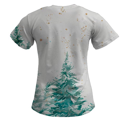 Женская 3D футболка Новогодняя лошадка в шапке Санты (вид сзади)