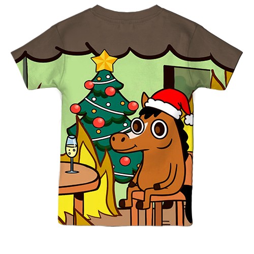 Детская 3D футболка Новогодняя лошадка - this is fine (вид сзади)