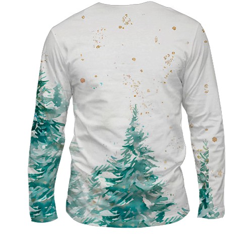 Мужской 3D лонгслив Новогодняя лошадка в шапке Санты (вид сзади)