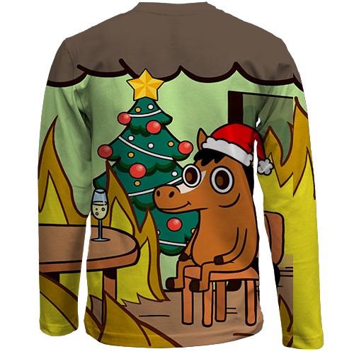 Детский 3D лонгслив Новогодняя лошадка - this is fine (вид сзади)