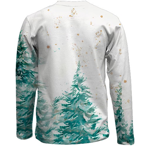 Детский 3D лонгслив Новогодняя лошадка в шапке Санты (вид сзади)