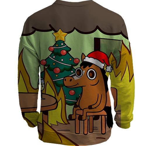 3D світшот Новорічна конячка - this is fine (вид ззаду)