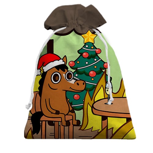 3D Подарунковий мішечок Новорічна конячка - this is fine (вид спереду)