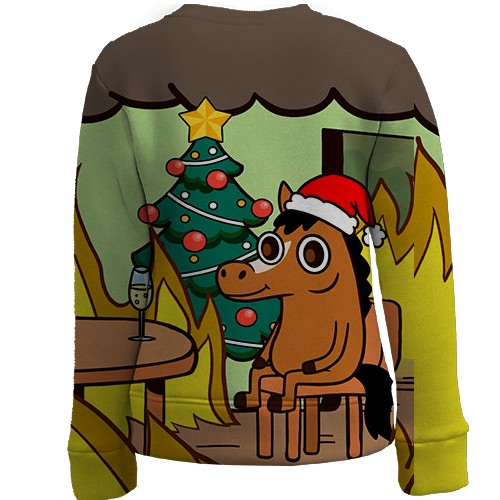 Детский 3D свитшот Новогодняя лошадка - this is fine (вид сзади)