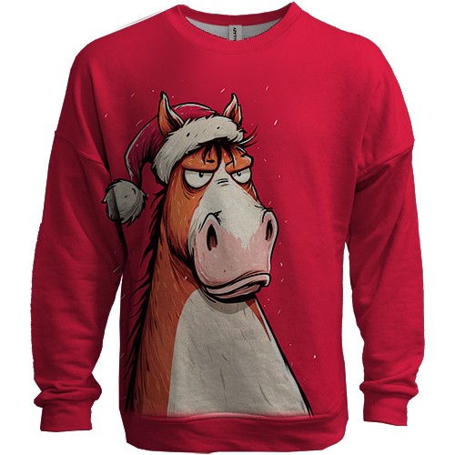 3D світшот Комічний кінь, символ року (вид спереду)