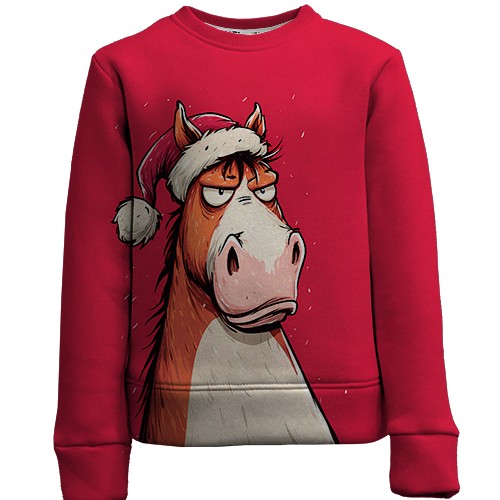 Дитячий 3D світшот Комічний кінь, символ року (вид спереду)