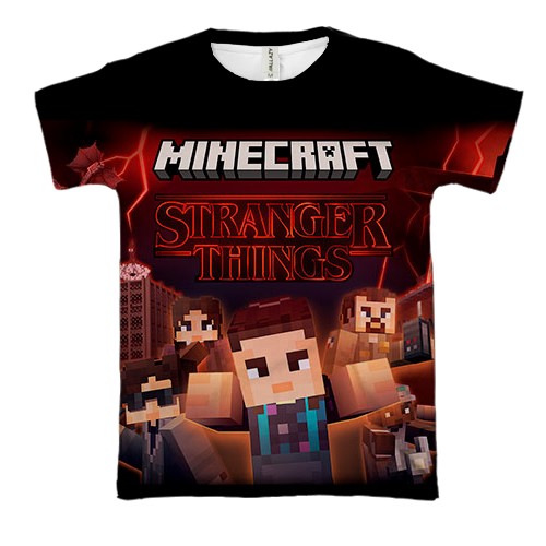 3D футболка Stranger Things x Minecraft (вид спереди)