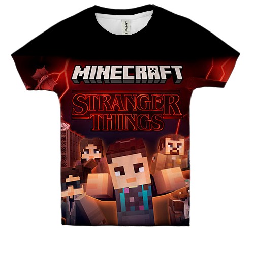 Детская 3D футболка Stranger Things x Minecraft (вид спереди)