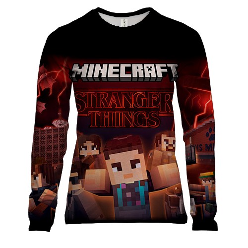 Женский 3D лонгслив Stranger Things x Minecraft (вид спереди)