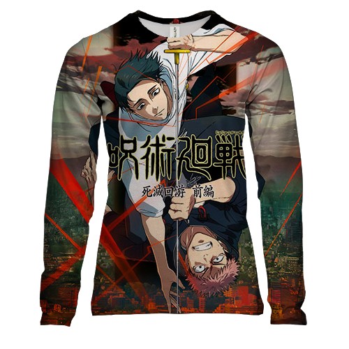 Женский 3D лонгслив Магическая битва - Юджи и Юта (вид спереди)