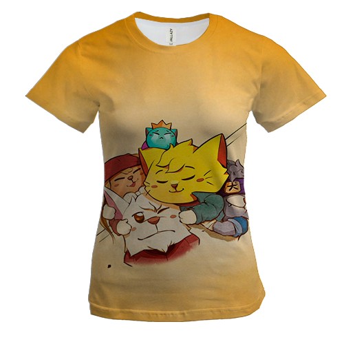 Женская 3D футболка Cat Quest heroes (вид спереди)