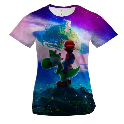 Женская 3D футболка Yoshi and Mario (вид спереди)