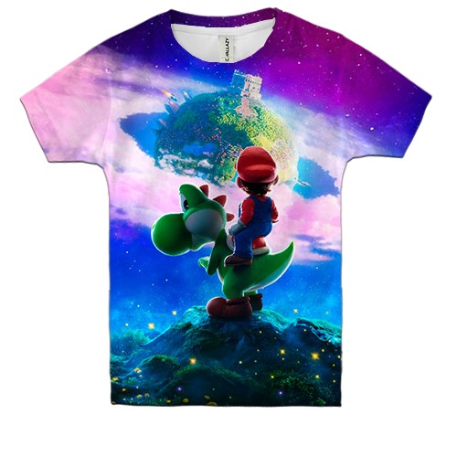 Детская 3D футболка Yoshi and Mario (вид спереди)