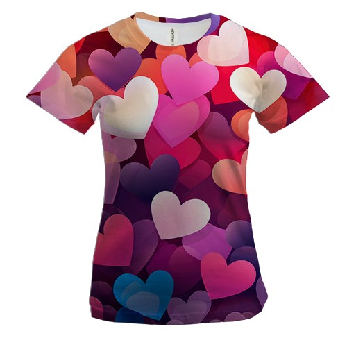 Жіноча 3D футболка Colorful Love hearts (вид спереду)