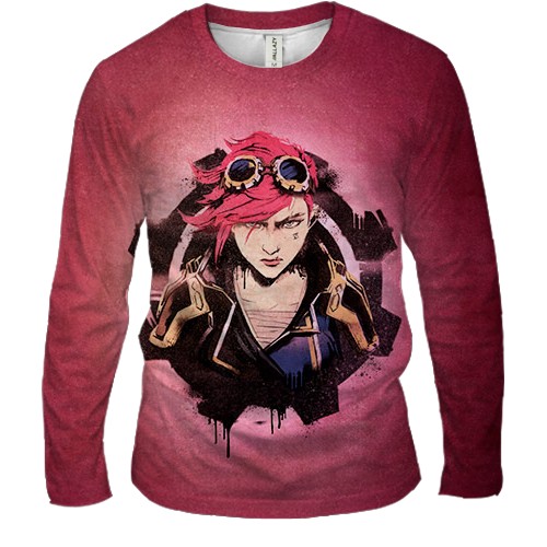 Мужской 3D лонгслив Vi - LoL (Arcane) (вид спереди)