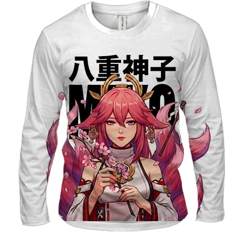 Мужской 3D лонгслив Miko tails - Genshin Impact (вид спереди)