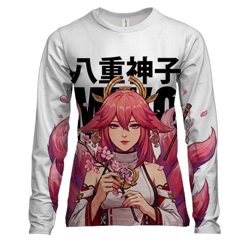 Женский 3D лонгслив Miko tails - Genshin Impact (вид спереди)