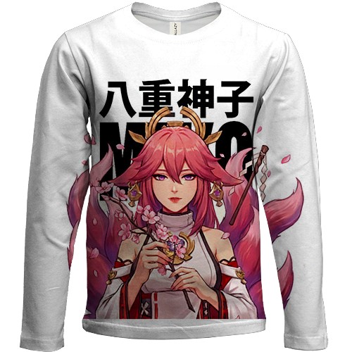 Детский 3D лонгслив Miko tails - Genshin Impact (вид спереди)