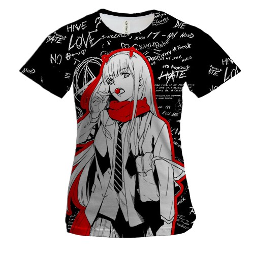 Женская 3D футболка 02 - Милый во Франксе (вид спереди)