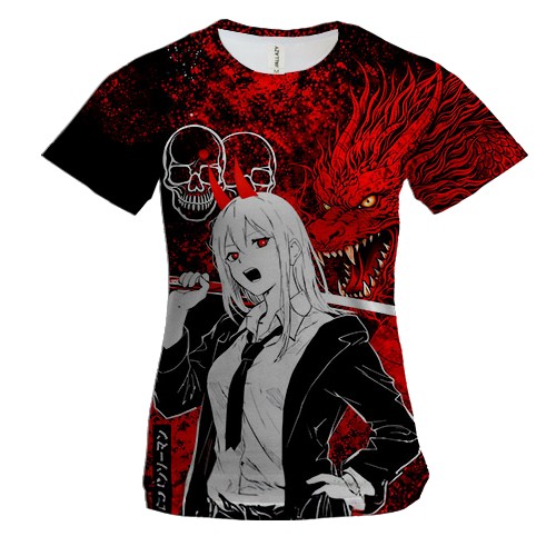 Женская 3D футболка Power x Dragon, red (вид спереди)