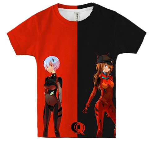 Детская 3D футболка Рей и Аска - Евангелион (вид спереди)