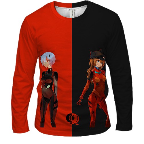 Мужской 3D лонгслив Рей и Аска - Евангелион (вид спереди)