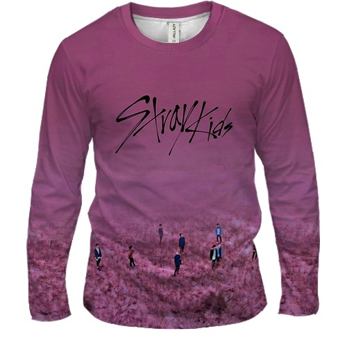 Чоловічий 3D лонгслів Stray Kids (рожеве поле) (вид спереду)