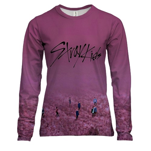 Жіночий 3D лонгслів Stray Kids (рожеве поле) (вид спереду)