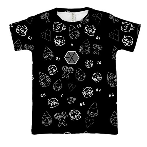 3D футболка EXO з іконками (вид спереду)