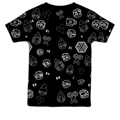 Дитяча 3D футболка EXO з іконками (вид ззаду)