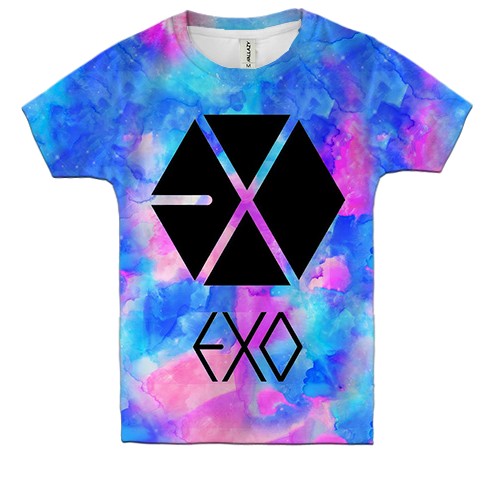 Детская 3D футболка EXO акварельный арт (вид спереди)