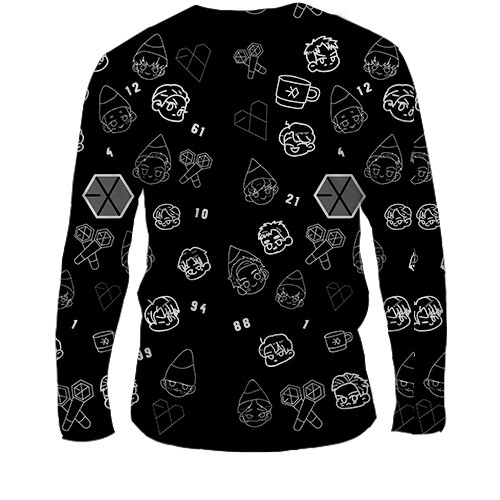 Мужской 3D лонгслив EXO с иконками (вид сзади)