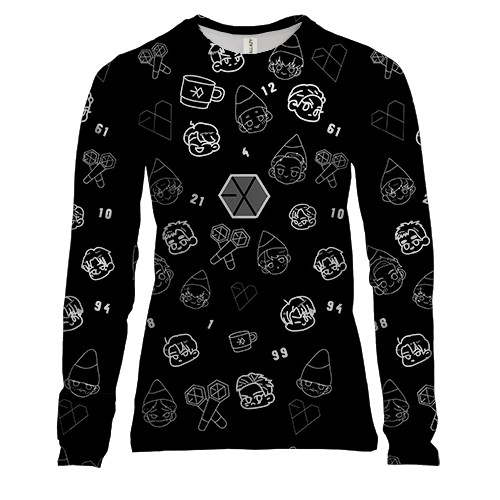 Женский 3D лонгслив EXO с иконками (вид спереди)