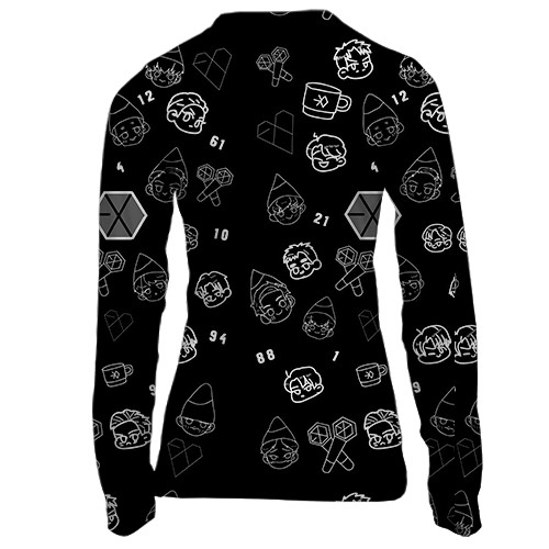 Женский 3D лонгслив EXO с иконками (вид сзади)