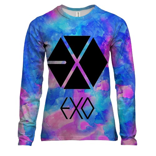 Женский 3D лонгслив EXO акварельный арт (вид спереди)